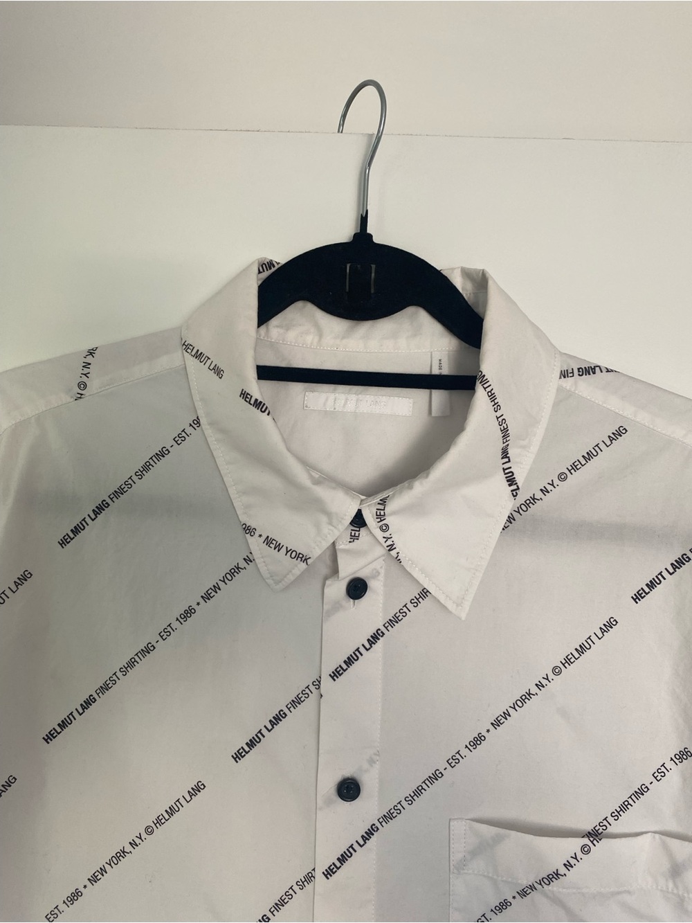 Helmut Lang White Short-Sleeve Button-Down with Diagonal Logo Print - Picture 3 of 5